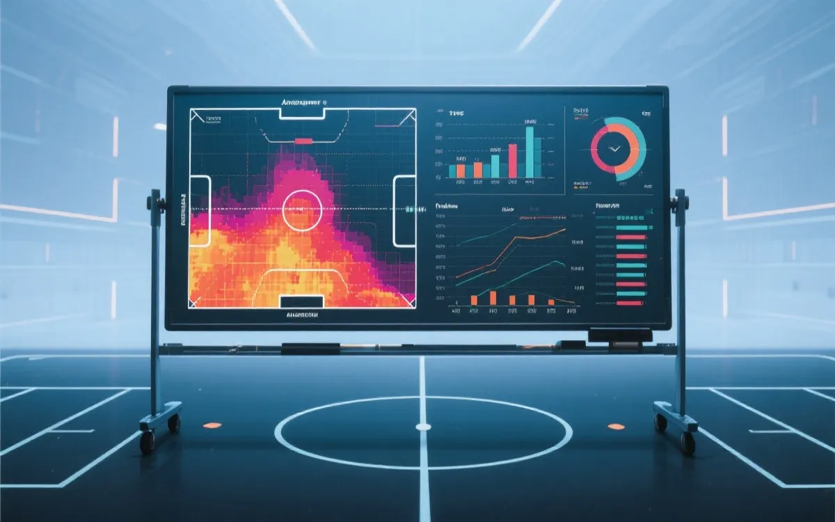数据分析风格的战术板与热力图元素，呈现北美球队战术对比